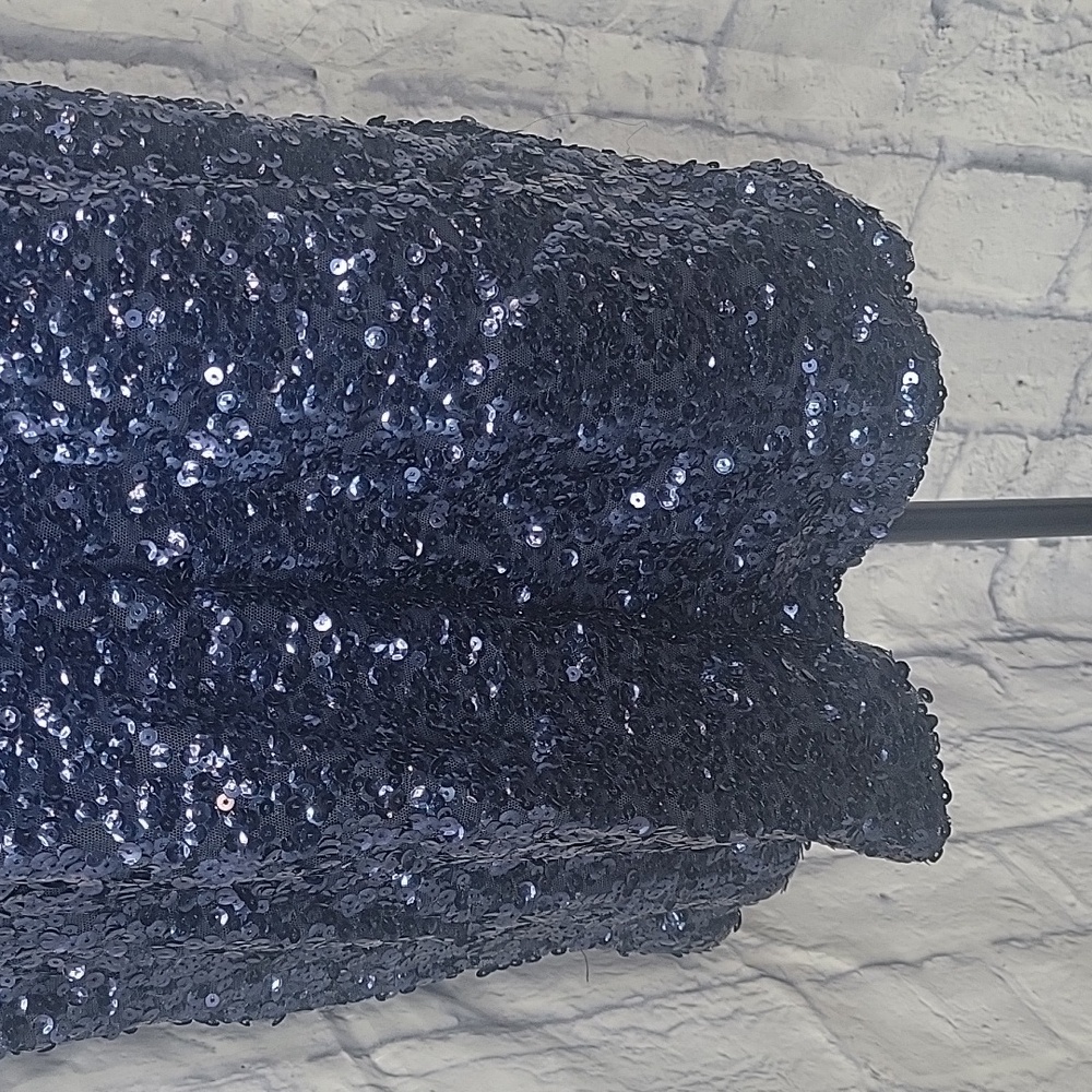 White House Black Market Navy Short Sleeve Sequined Blouse Large - Picture 3 of 7